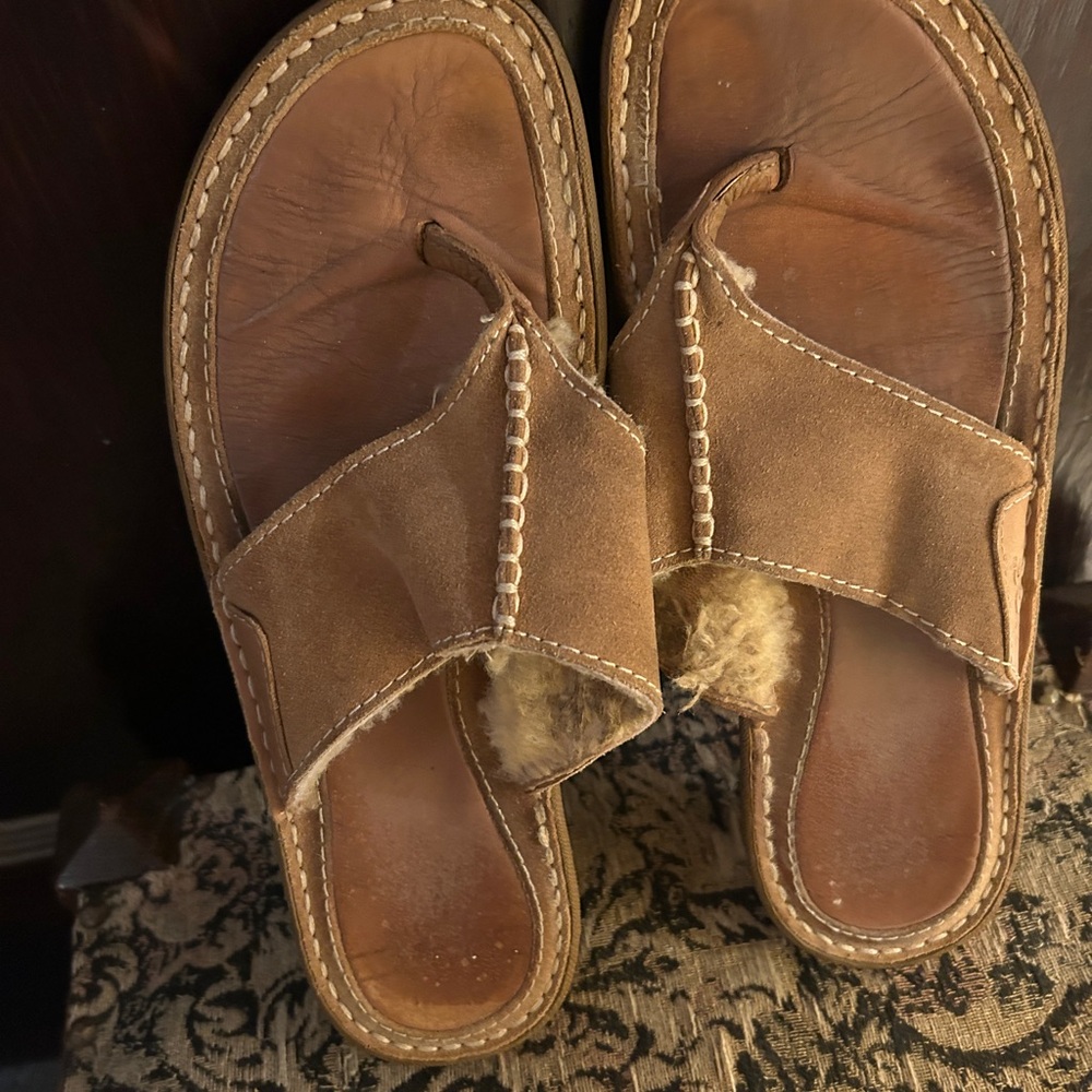 UGG Tan Leather Sandals with Shearling